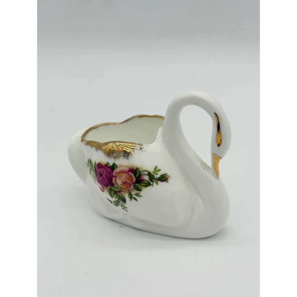 Royal Albert Old Country Roses Porcelain English Swan Trinket Dish Figurine 2.5